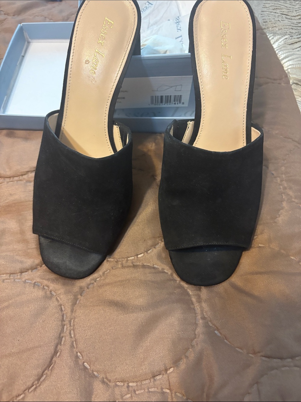 Essex Lane Black Suede Open-Toe Mule Slides